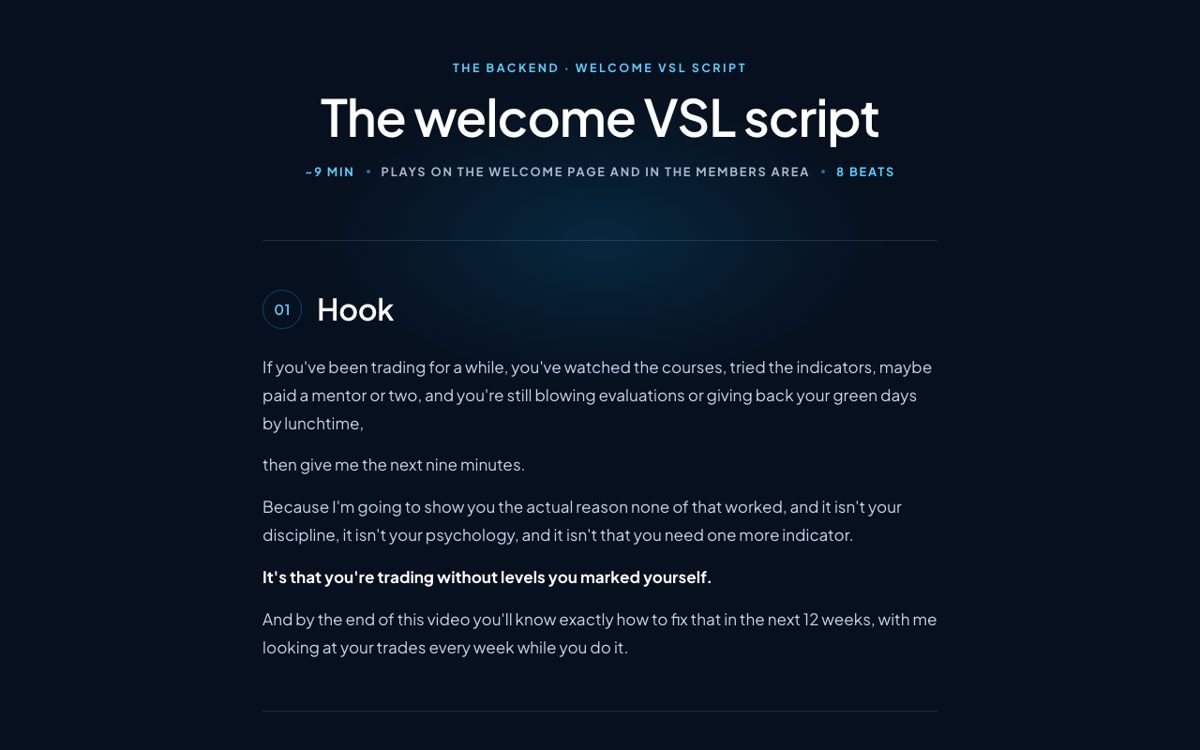 The welcome VSL script preview